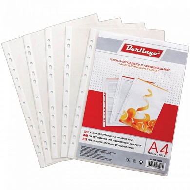 Файл А4, 60 мкр, упаковка- 100шт Berlingo, прозрачный матовый