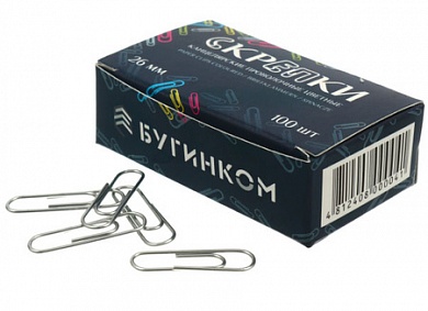 Скрепки 26 мм Бугинком никелированные упак.-100 шт