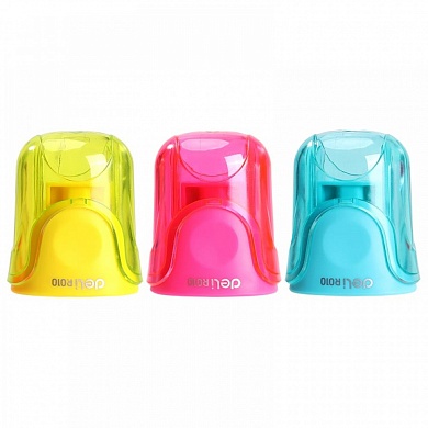 Точилка пластиковая с контейнером U-touch, 1отв, Deli  ассорти