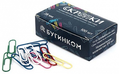 Скрепки 26 мм Бугинком цветные овальные упак.-100 шт