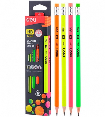 Карандаш HB, с ластиком, треугольный, NEON Deli